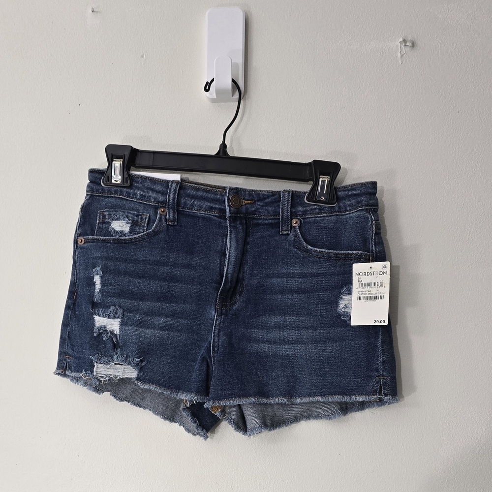 Nordstrom Dark Indigo Distressed Denim Shorts